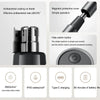 A black electric nose and eyebrow hair trimmer with magnetic protective cover and various features listed.