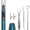 A set of professional ultrasonic dental tooth cleaners including a main body, various tips, and a scaler tool.