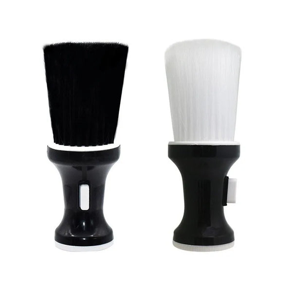 A pair of professional hair cleaning brushes, one black and one white, for face and neck.