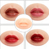 Close-up view of reusable silicone practice skin for tattoo art showing various shades of lip color.