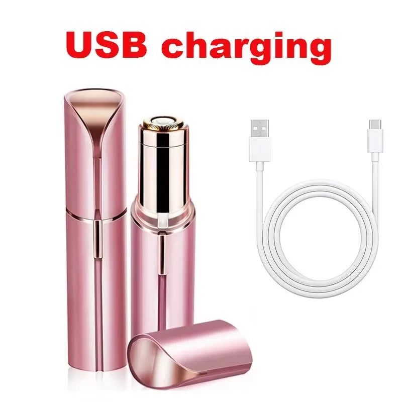 Pinker tragbarer Elektrikämmchen mit Ladekabel und separatem Trimmer-Gerät für USB-Laden.