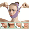 A woman wearing a purple graphene fiber face lift band for jawline definition, shown from the side.