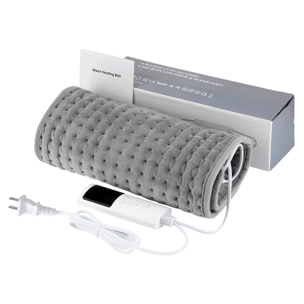 Gerolte graue Heizleitung mit Stromkabel und Adapter, verpackt in einer Box.
