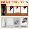 A set of nail tips glue products showing various applications and features like no need brush and easy squeezing.