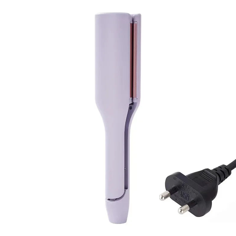 A professional ceramic hair curling iron in light purple or lavender color with a black cord.