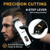 A man is using a precision cutting hair trimmer with a 4-step lever and locking function for flawless fades.