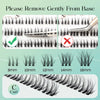 A display of various lengths of black eyelash clusters ranging from 8mm to 16mm, demonstrating gentle removal from the base.