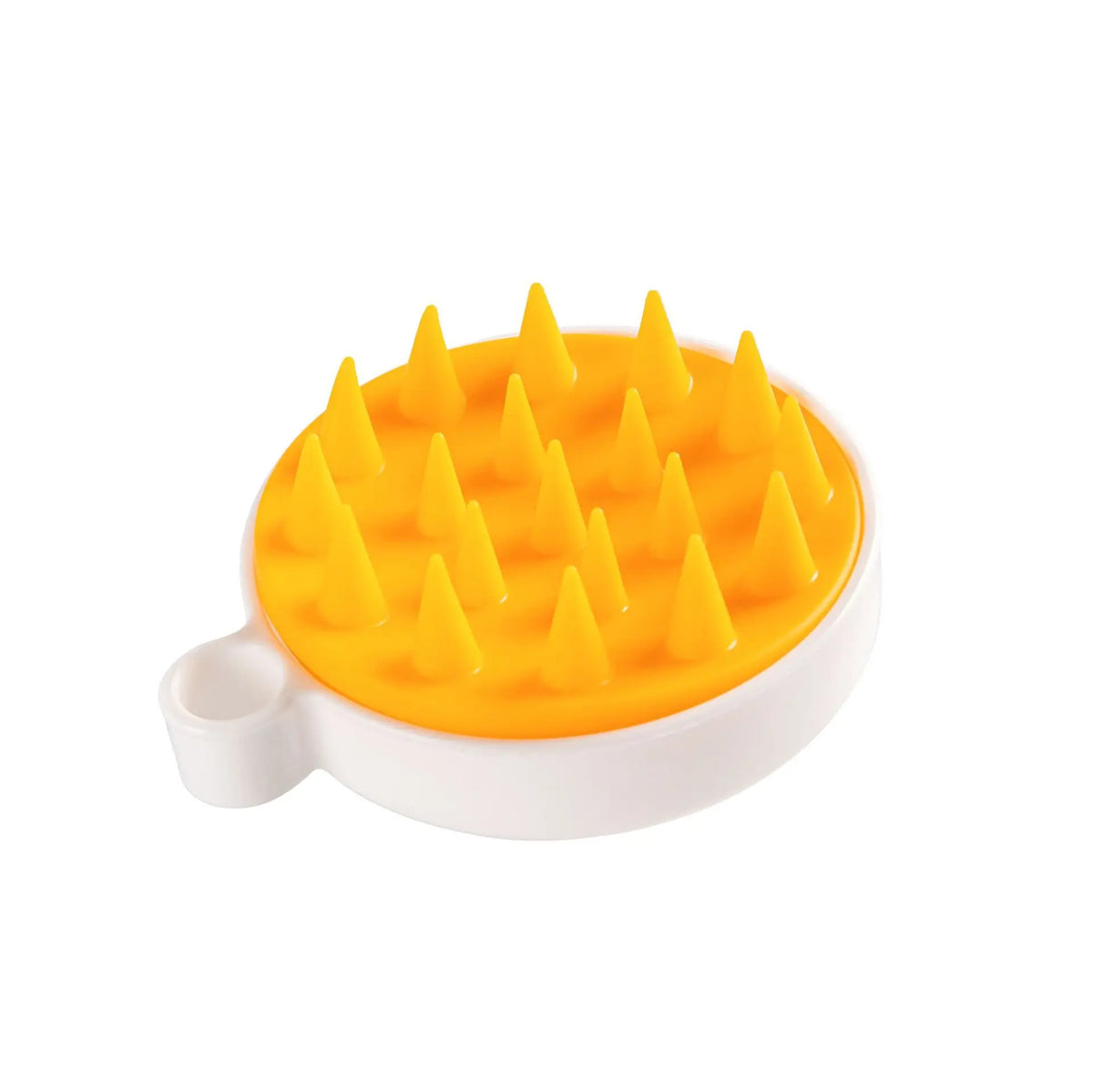 Yellow silicone scalp massage and body brush with pointed protrusions
