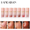 A set of ten liquid matte blush sticks in various shades displayed in glass tubes.