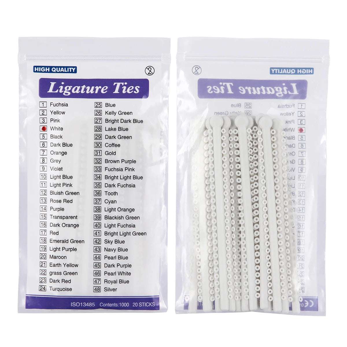Pack of 20 assorted colored ligature ties for dental orthodontics