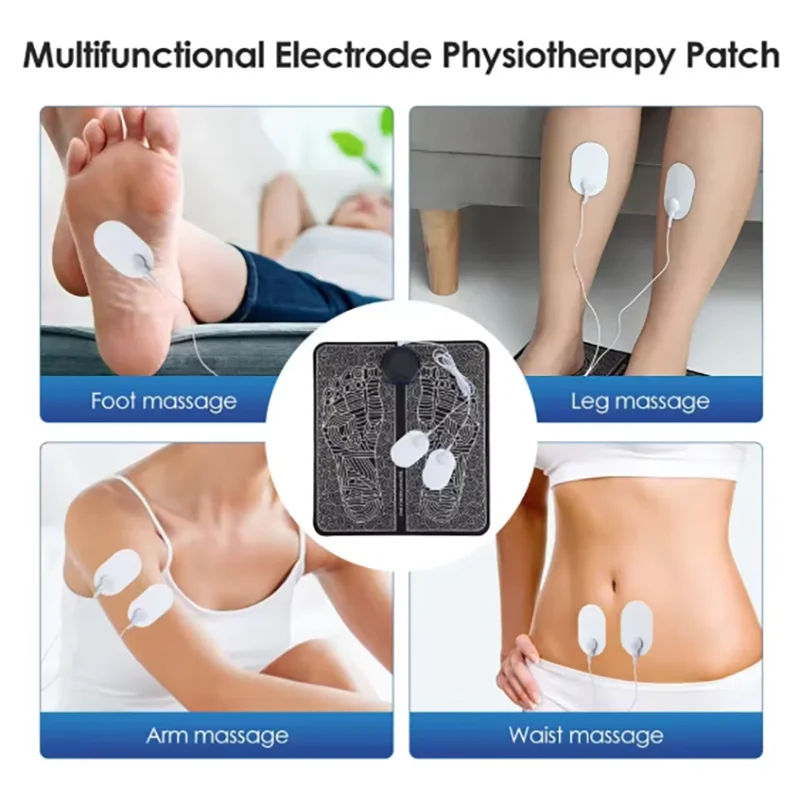 A set of multifunctional electrode physiotherapy patches for foot, leg, arm, and waist massage.