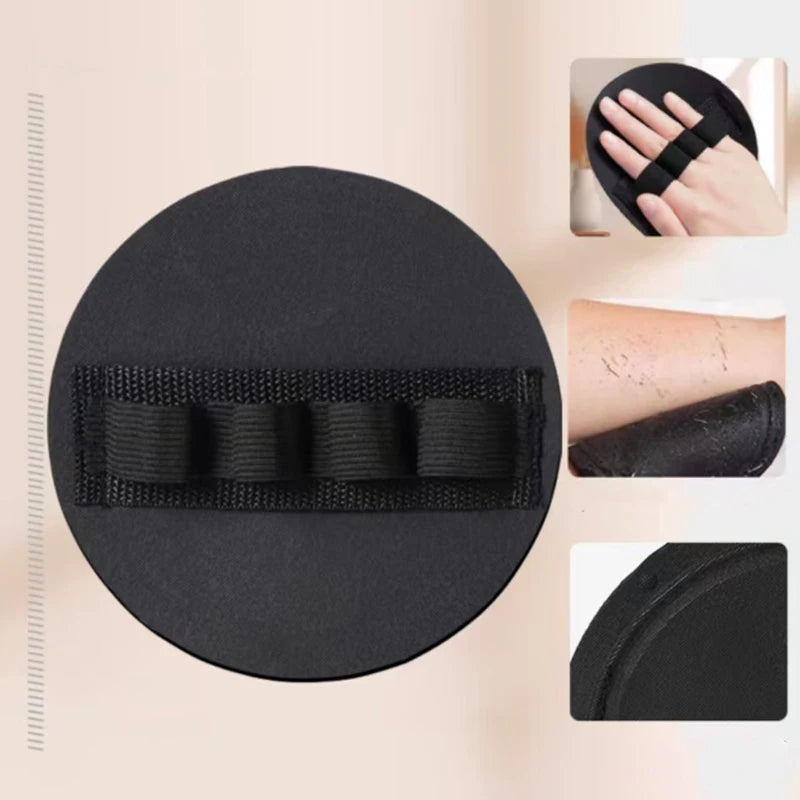 Black natural PVA body scrubbing shower brush with a handle and exfoliating pads