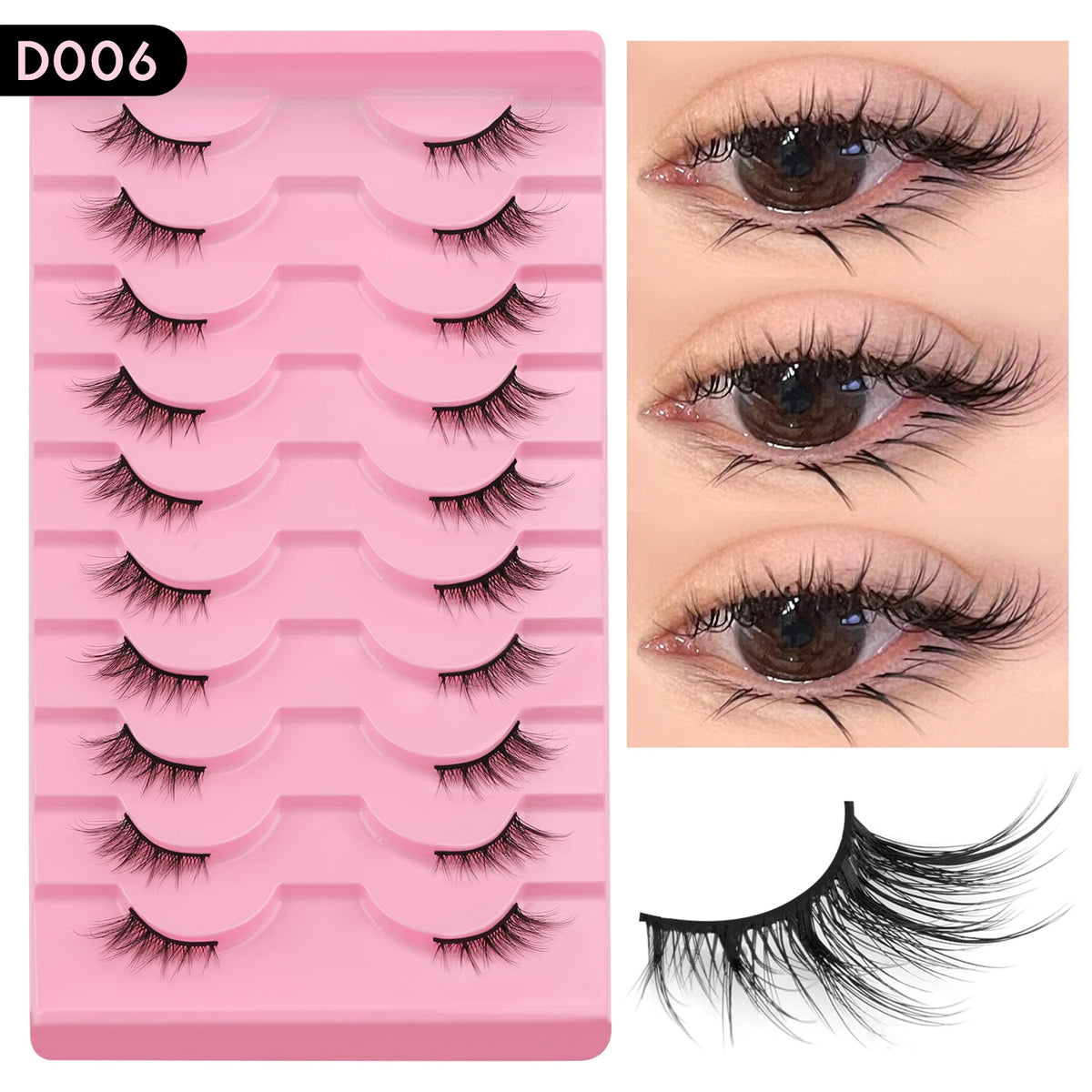 Plateau à faux cils rose avec des extensions naturelles et effilées.