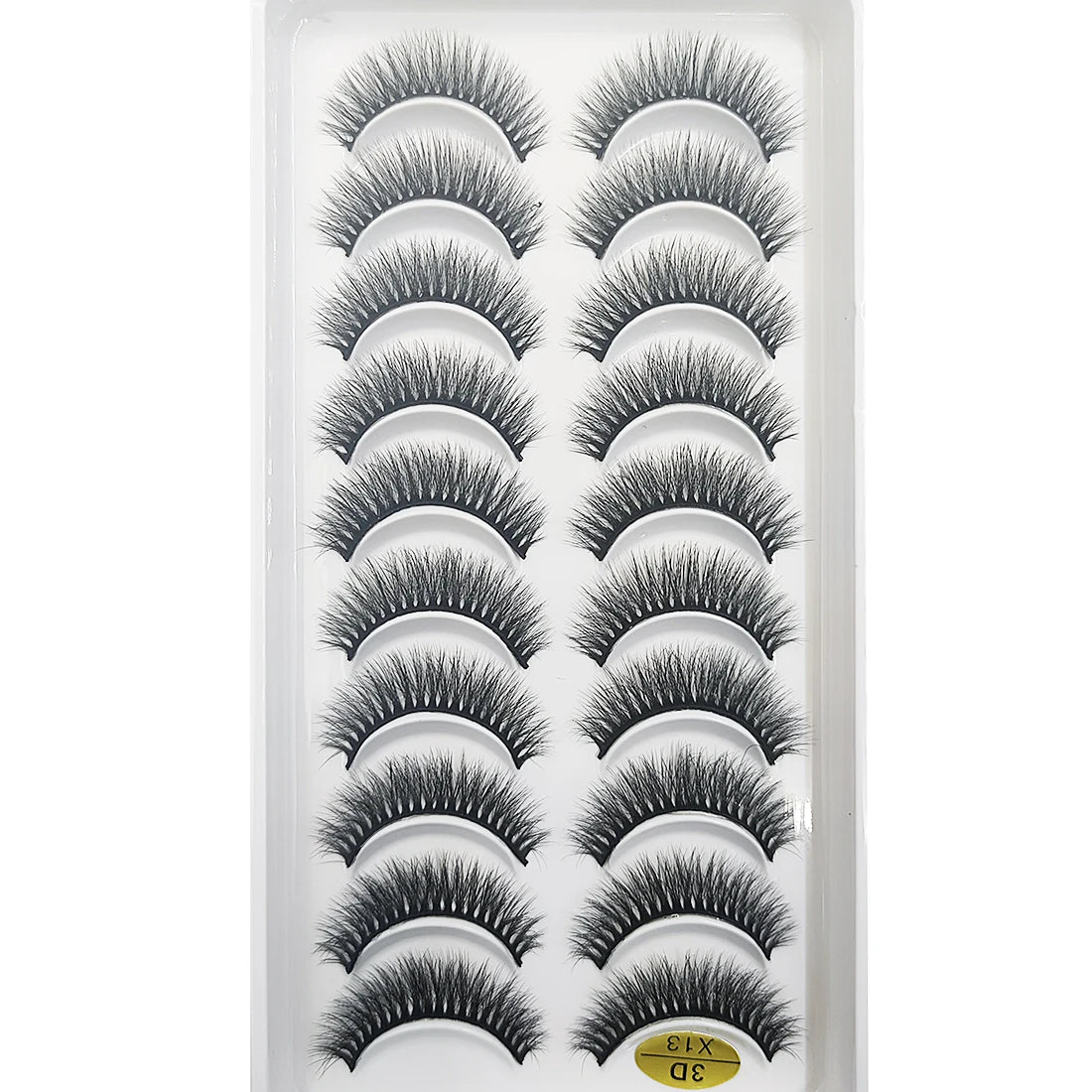 A display of natural 3D mink false eyelashes in various styles and lengths.