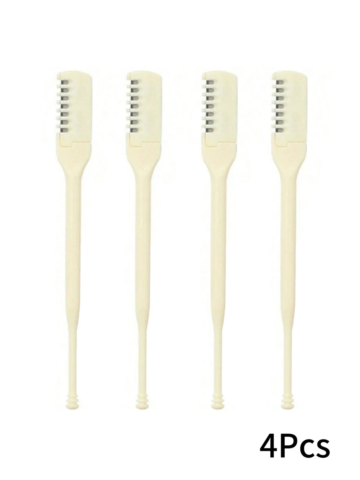Four light beige double-headed manual nose hair trimmers displayed side by side.