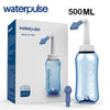 A white box and a blue nasal irrigation rinse bottle with a white nozzle are shown.