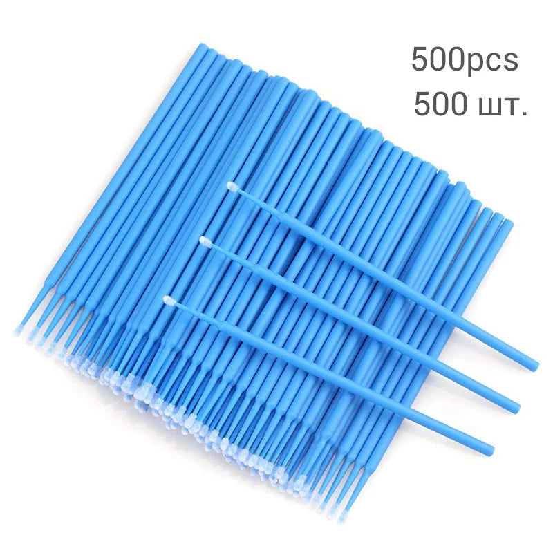 A bundle of 500 blue eyelash extension cleaning swabs.