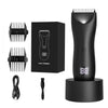 A black professional body and personal hair trimmer with a detachable guard and charging cable.