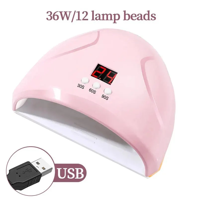 Pink professional UV/LED nail curing lamp with digital display and USB charging port