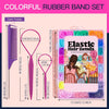 Un set de élastiques pour cheveux en caoutchouc colorés, violet foncé et diverses nuances pour plusieurs coiffures.