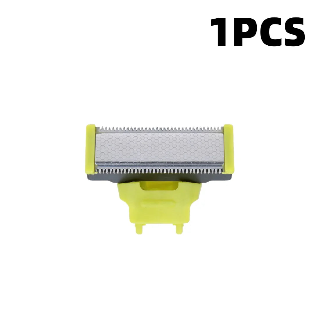 A single replacement electric shaver blade with a silver metal shaving head and a yellow plastic base.