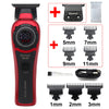 Red Kemei Smart Brain cordless hair trimmer with various guard attachments and accessories