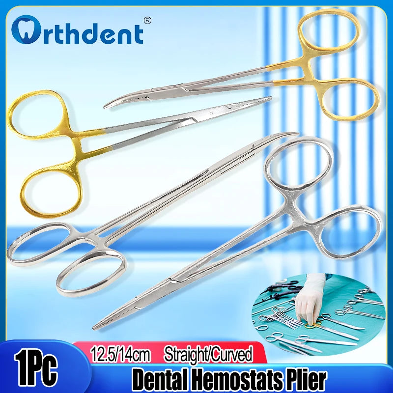 A set of 10 stainless steel dental hemostats and pliers for medical procedures.