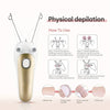 A white electric body and facial hair remover device shown with usage instructions.