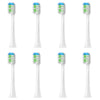 Eight replacement silicone toothbrush heads in various shades of green and blue.