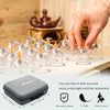 Set profesional de aparatología de cupping con bomba manual portátil y accesorios sobre una superficie de madera.