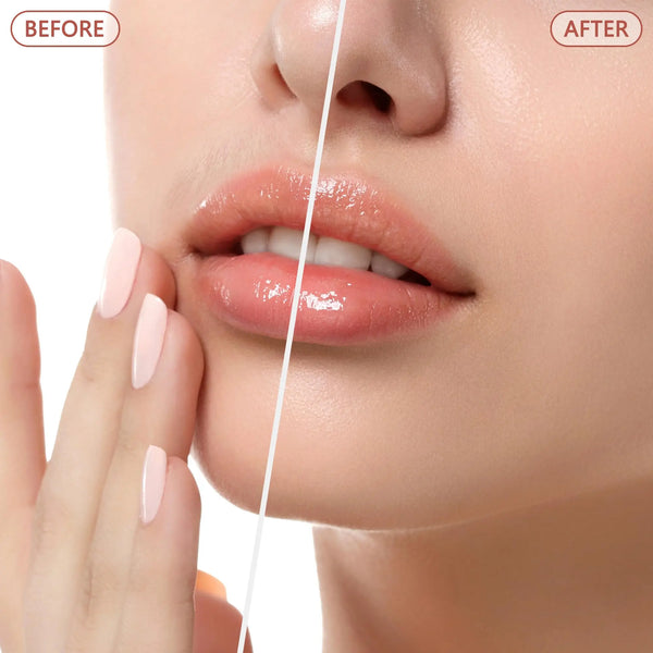 Before and after comparison showing the results of a painless electric facial hair remover on lips.
