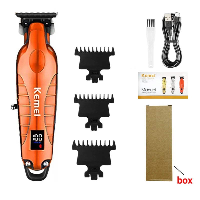 Orange professioneller kabelloser Elektrikoschneider mit verschiedenen Aufsätzen und Handbox.