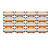 A set of twelve replacement razor heads with a fusion style design featuring orange and white stripes.