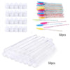 Collection de brosses pour mascara et applicateurs en plastique transparents réutilisables.