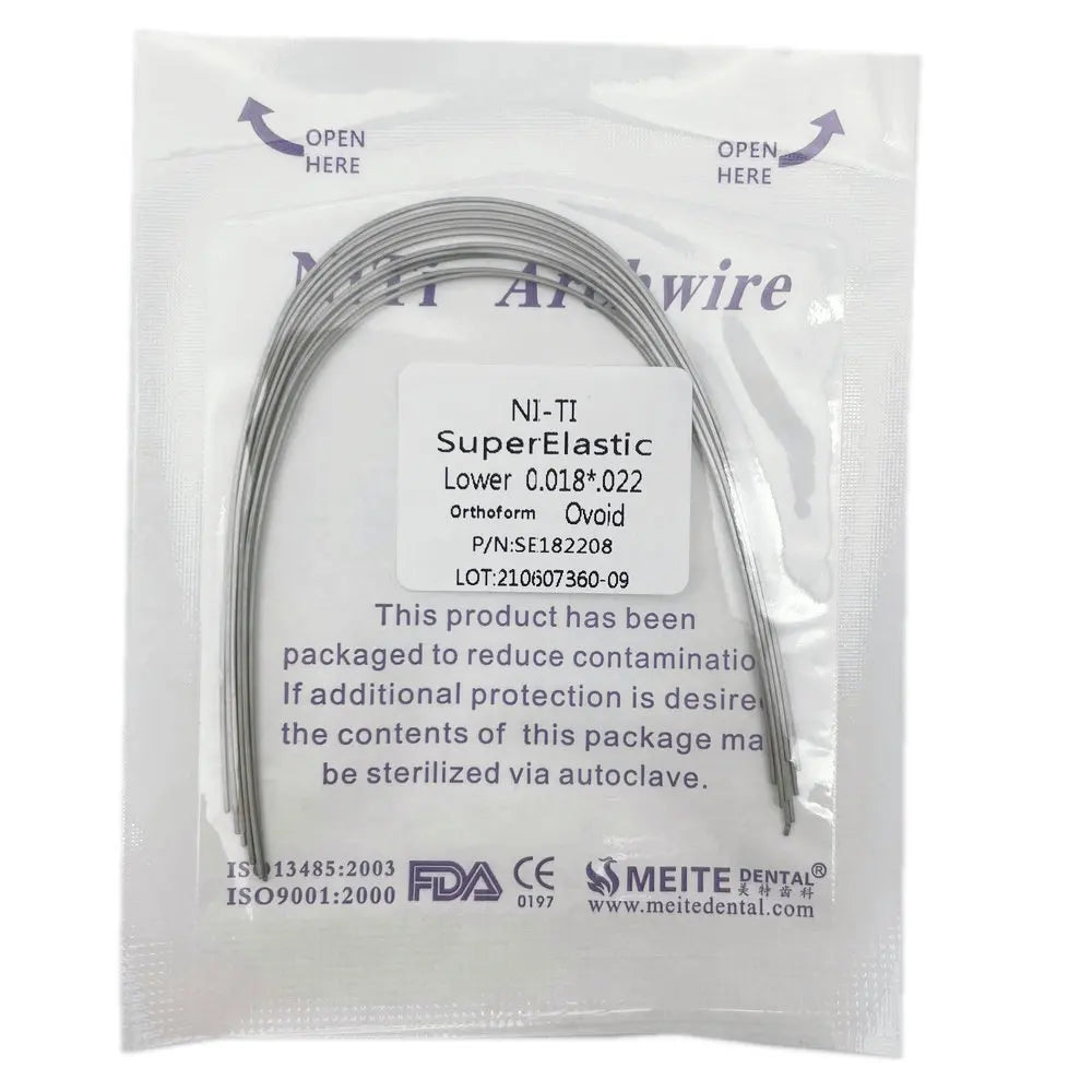 Paquete sellado de alambres ortodónticos SuperElastic NI-Ti para tratamiento dental