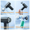 Portables Elektromassagepistole in verschiedenen Winkeln, die ihre Merkmale wie Massageintensität und leichtes Design hervorh