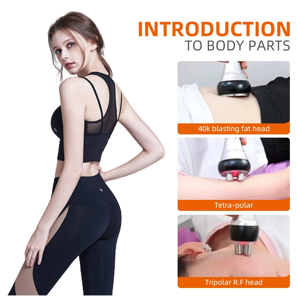 Introduction to body parts showing different heads of an ultrasonic body sculpting device