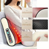 A deep kneading massage pillow with soothing heat is shown next to a woman, highlighting its features and design.