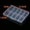 A clear plastic box containing a set of press-on nails with dimensions 9cm by 12.9cm and 1.8cm thick.