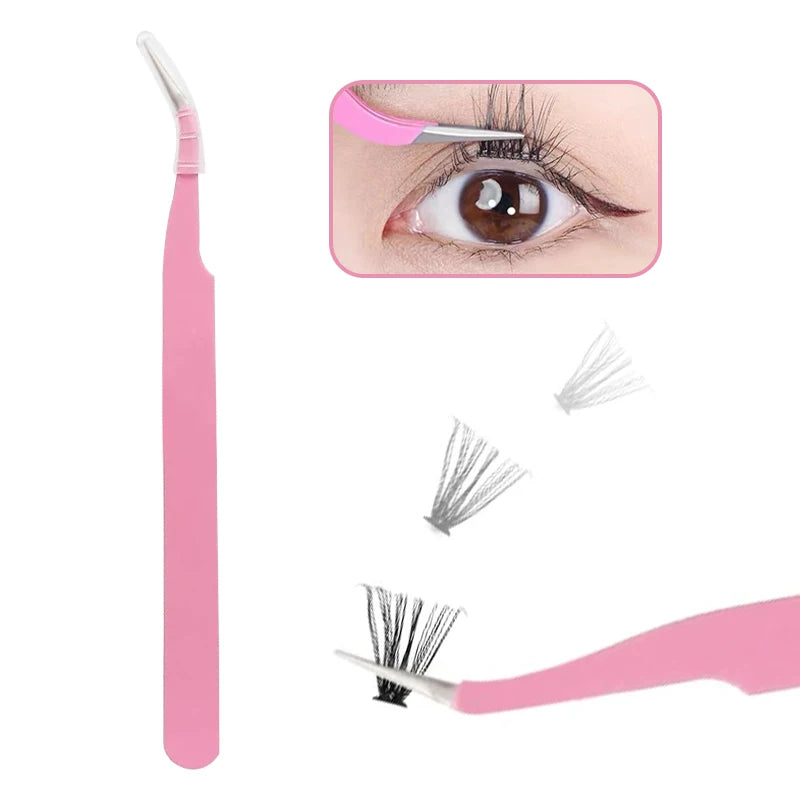 A pink silicone tool used to apply lash clusters for eyelash extensions.