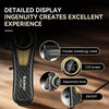 Detailed display of a Kemi KM-2242 electric hair clipper showing the powder metallurgy cutter, LCD screen, adjustment lever, 