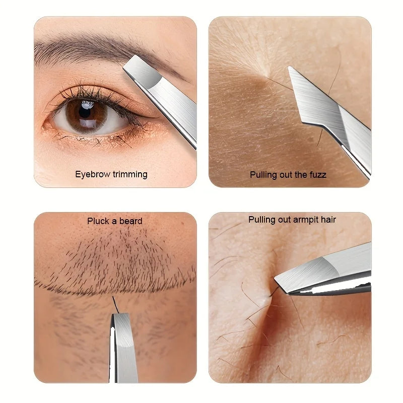 Precision Stainless Steel Eyebrow Tweezers Set (4 Pcs)