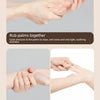 Demonstration of hand massage techniques including rubbing palms together, pressing on the wrist, and kneading fingers for re