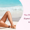 A blonde woman is relaxing on the beach, demonstrating a hair removal experience.
