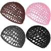 Three knitted mesh caps in brown, pink, and black for hair and sleeping