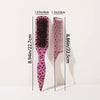 A pair of leopard print pointed tail hair combs shown against a white background with dimension lines.