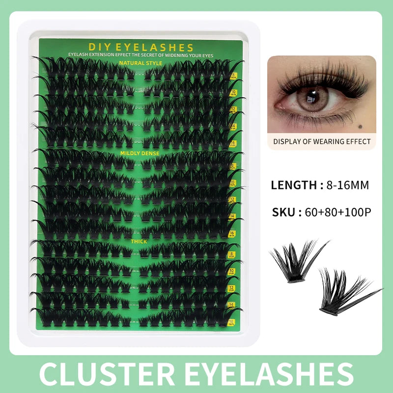 A sheet of DIY eyelashes showing various lash styles and lengths for extension