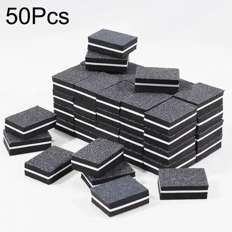 A stack of 50 black and gray multi-sided nail and cuticle buffing files.