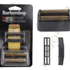 Packaged replacement foil heads and cutters for a barbershop electric shaver.
