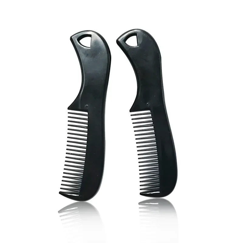 A pair of black portable mini pocket beard combs for facial hair styling.
